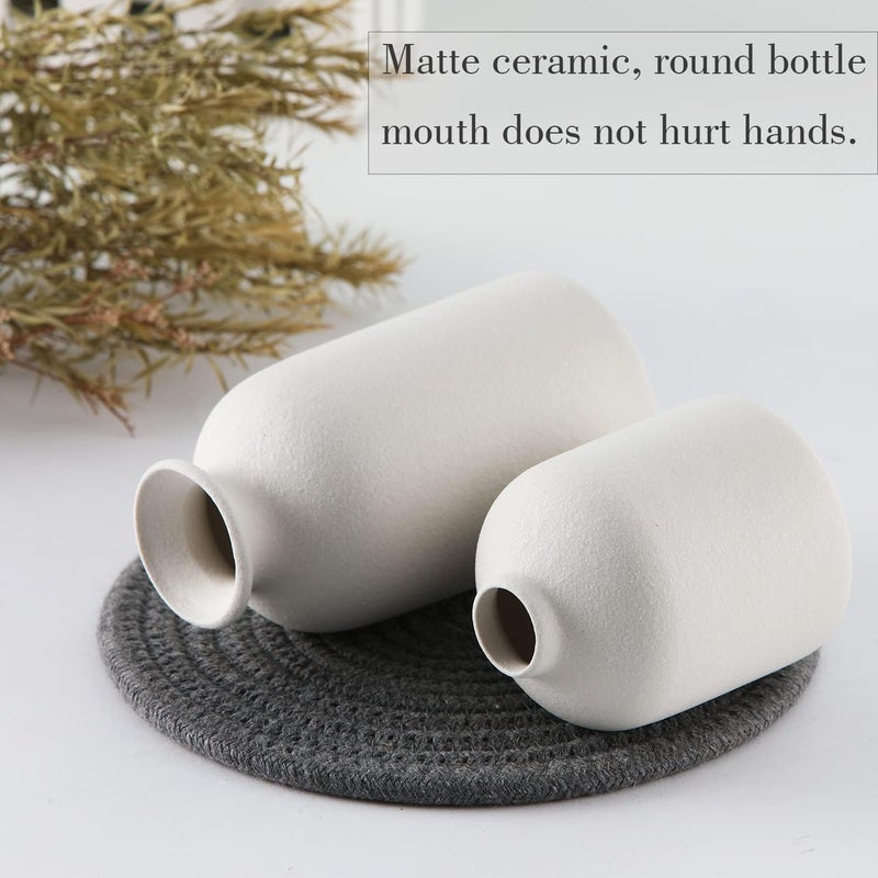 CEMABT White Ceramic vase Set-3 Small Flower vases for Decor,Modern Boho Farmhouse Home Decor,Decorative vase for Pampas Grass&Dried Flowers,idea Shelf,Table,Bookshelf ，Entryway- Distressed - Image 5